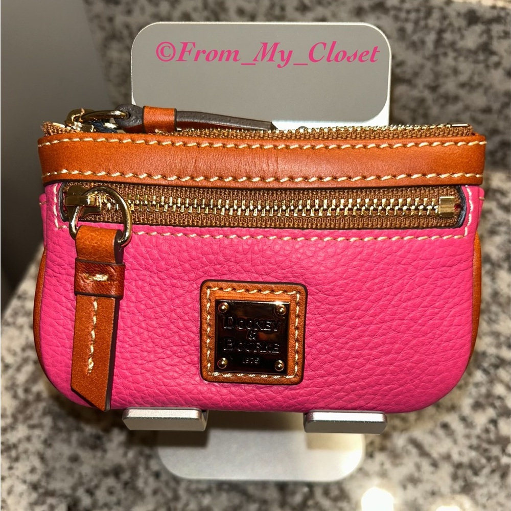 Dooney & Bourke Pink and Brown Leather Small Pebbled Leather Coin Case
